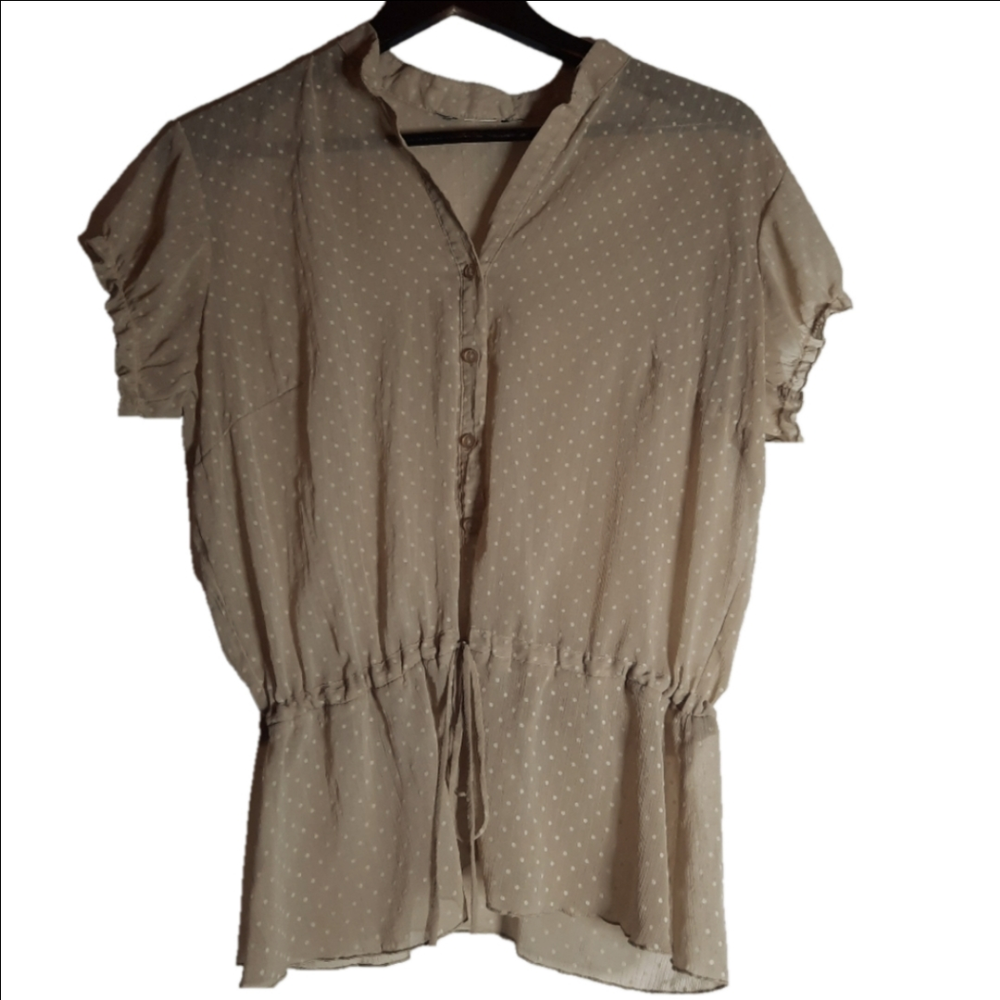 Cream Coloured Sheer Short Sleeve Bohemian Blouse Size M